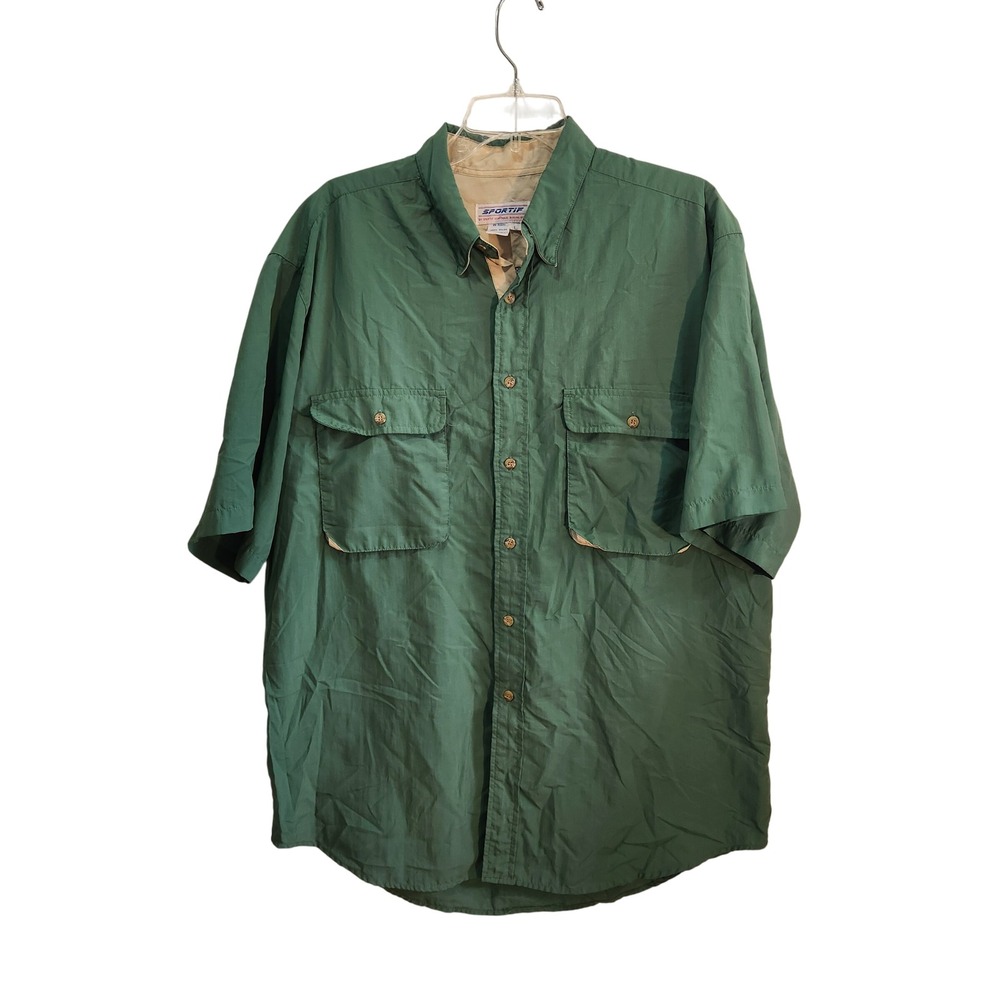 Sportif Vintage Nylon Fishing Shirt Vented Short Sleeve Green L Hong Kong‎